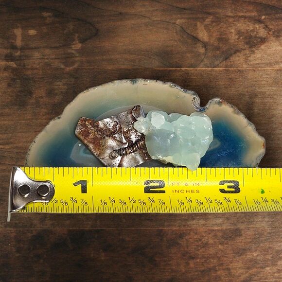 Vintage Blue Agate & Smithsonite Sterling Silver Brooch Artisan Gemstone Pin - Picture 4 of 4